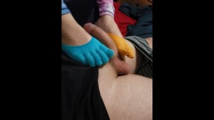 Colorful Toe Sock Job Cumshot