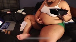 Belly Stuffing and Burping in Tight Shorts