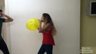 Gorgeous Latin Girlfriend Blows to Pop a Balloon and Scares Boyfriend - B2P