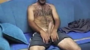 Gorgeous Hairy Dad Strips , Masturbates his Big Cock and Cums