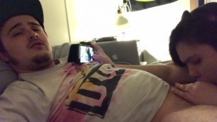 Recording my Girlfriend as she Records herself Giving me a Blowjob