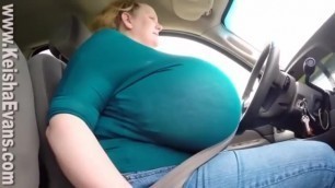 Huge Silicone Tits go for a Ride in a Car