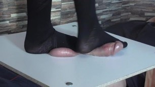 Cruel Full Weight Trampling on Cock and Balls in Black Pantyhose