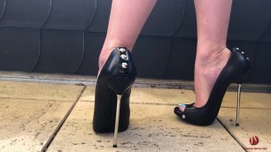 Sexy Feet Tease And Walking In High Heels Showing Blue Toes