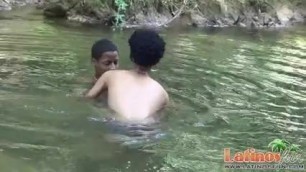 Heated Latinos having oral and anal sex outdoors