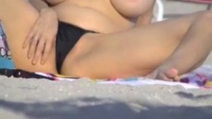 Exhibitionist Wife 56 - Lana flashing her MEATY PUSSY and BIG TITS on a PUBLIC beach! There is always a Voyeur around!