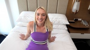 Blonde haired blue eyed teen stars in her first porn